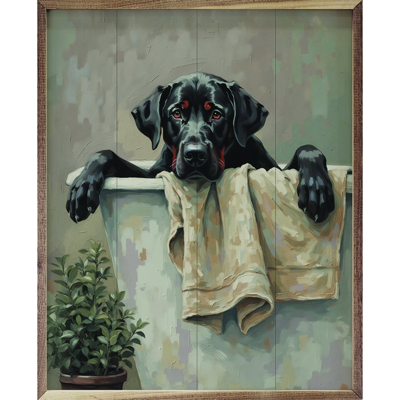 Bath Time Dog In White Tub, H 10 po x l 8 po