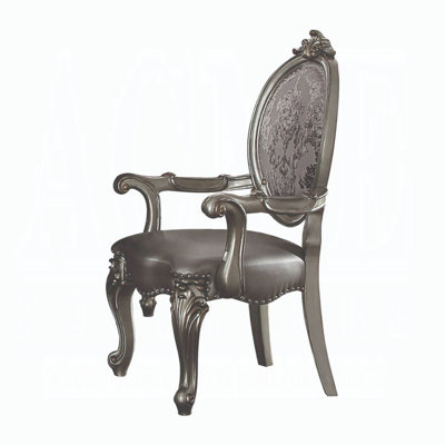ACME Versailles Arm Chair (Set-2), Silver Synthetic Leather & Antique Platinum