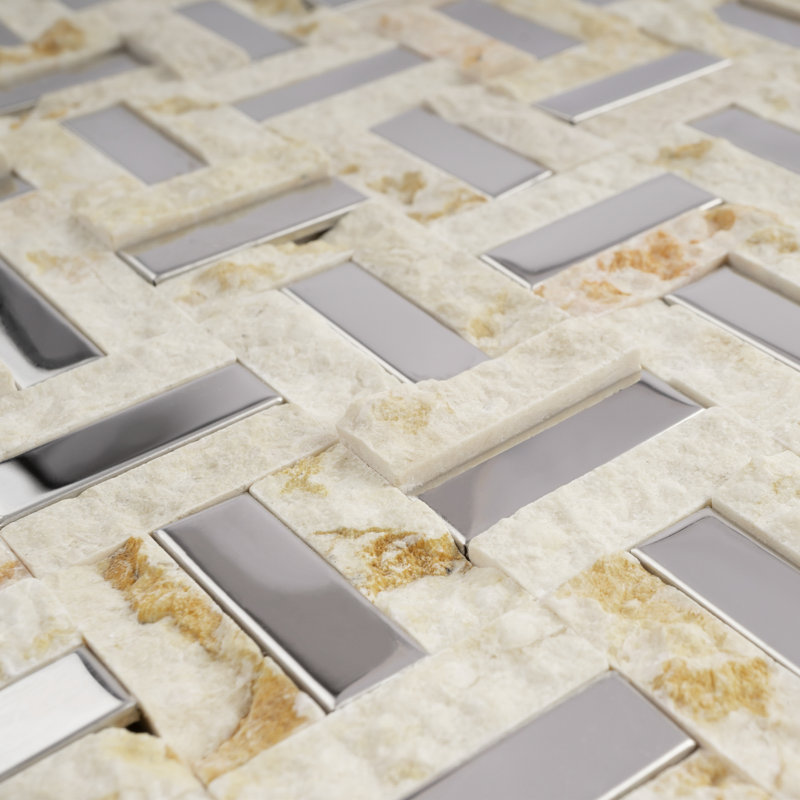 Silver Brick 12.01 in. x 12.01 in. Brick Joint Polished Marble Mosaic Tile, Beige/Gray