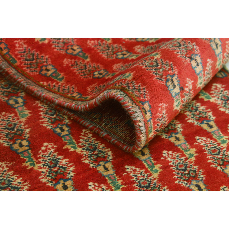 One-of-a-Kind 1'6" x 7'4" 1980s Runner Wool Area Rug in Green and Red