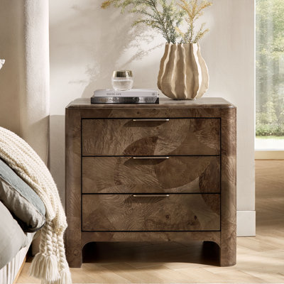 Table de chevet moderne à 3 tiroirs en bois de ronce avec centrale électrique et USB Rutilus