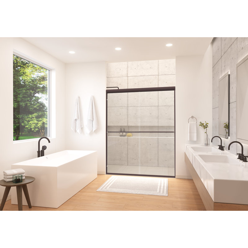 Eurolite l 60 po x H 70,5 po Porte de douche coulissante sans cadre en bronze huilé avec verre transparent de 3/8 po (10 mm)