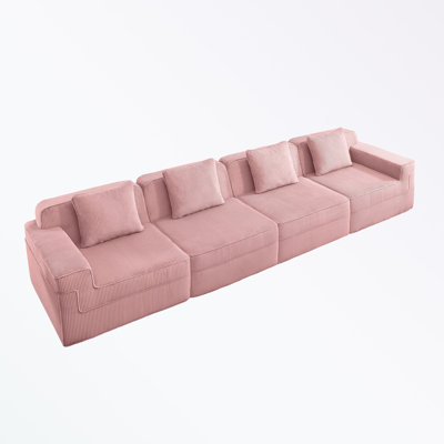 4 Seat Boneless Sofa with Deep Seat and Throw Pillows