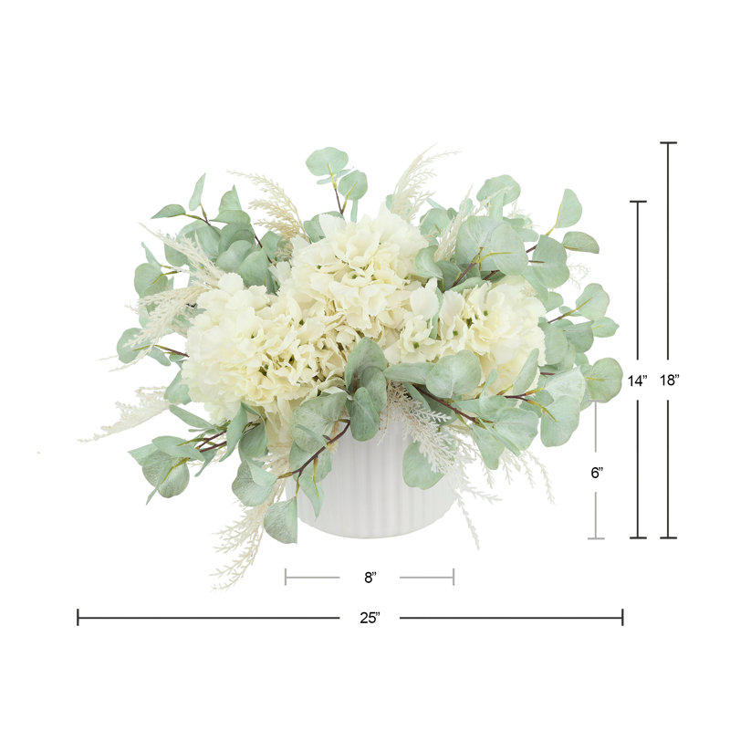 Hydrangea and Eucalyptus in Ceramic Pot