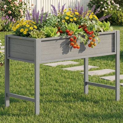 Outdoor HIPS Raised Garden Bed with Legs 48 x 24 x 30in Weather-Resistant Elevated Planter Box with Liner Drainage Holes for Patio Deck Backyard Ideal Choice for Home Gardening 385 lb Capacity - Gray