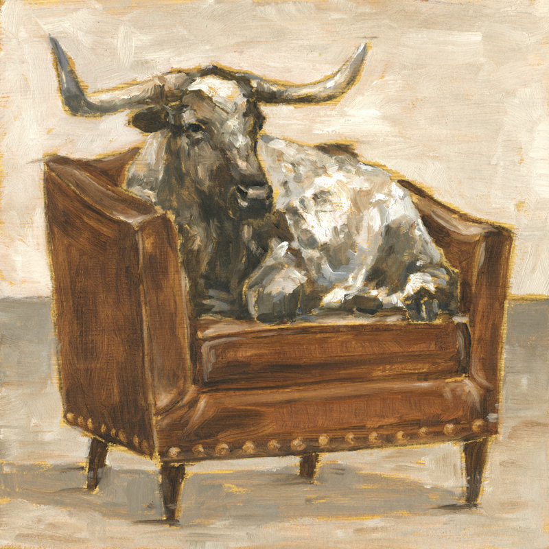 «Refined Comfort III» par Ethan Harper - Peinture, H 12 po x l 12 po, Cadre flottant noir, Noyer