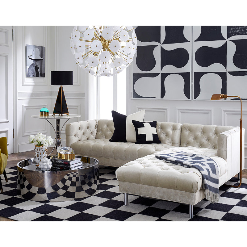 Wool Checkered Area Rug in Black/White, Rectangle 8' x 10'