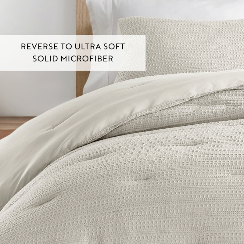 Waffle Textured 3-PC Comforter Set All Season Down-Alternative Ultra Soft Bedding, King / Cal-King, Dune