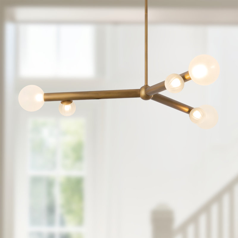 Reese 41-in Urban Bronze Dimmable LED Chandelier with Amber Glass, Vintage Brass/Opal Glass