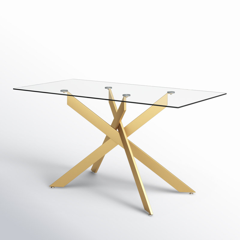 Tewksbury Glass Top Metal Base Dining Table, Gold, Clear
