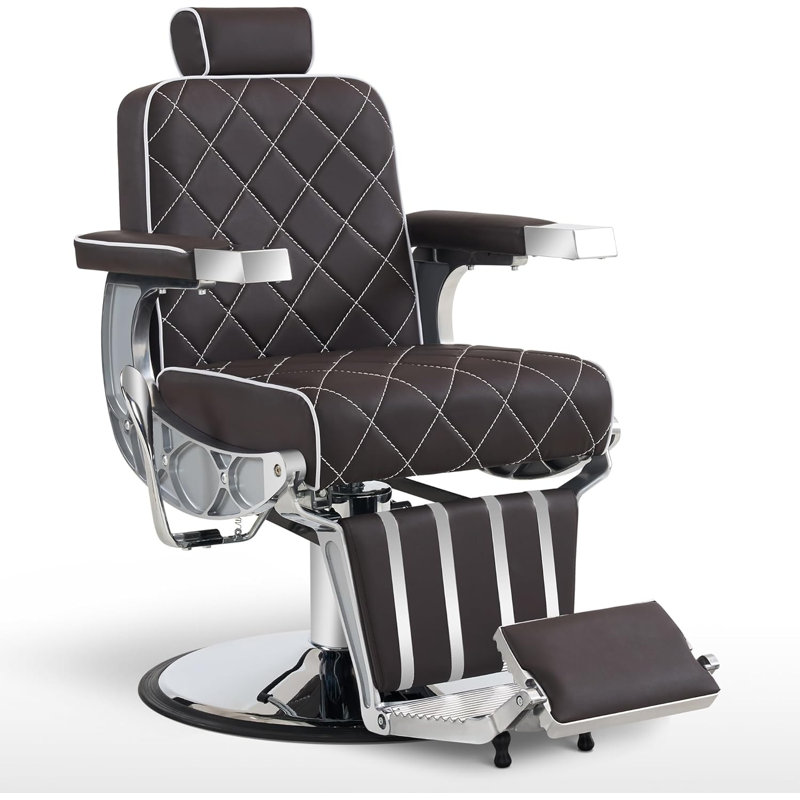 Mahelet Classic Barber Chair, Brown Faux Leather