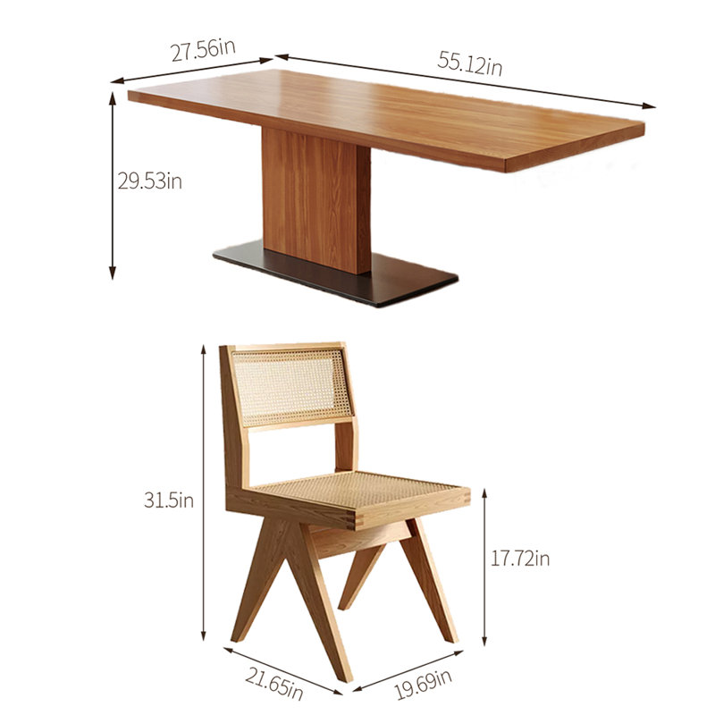 Solid wood ash dining table set, 29.53" H x 55.12" L x 27.56" W