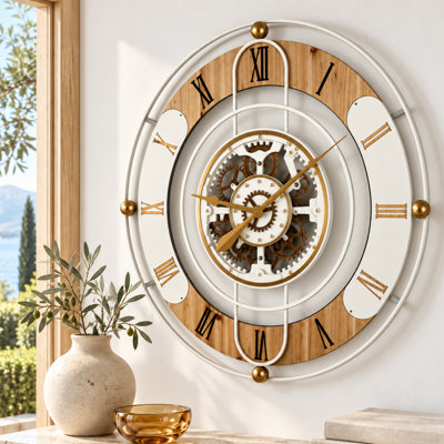 Wall Clock 36" Round Oversized for Living Room decor with Real Moving Gears Switzerland Collection