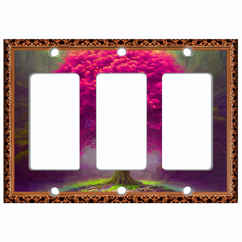 Metal Light Switch Plate Outlet Cover (Purple Fantasy Ethereal Tree Paint Print - Single Toggle)
