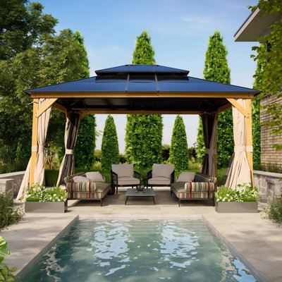 15 Ft. W X 13 Ft. D Solid Wood Patio Gazebo