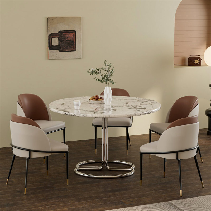 Set Of 2 Kitchen Melway Upholstered Thick Leather Side Chairs, Brown/Gray