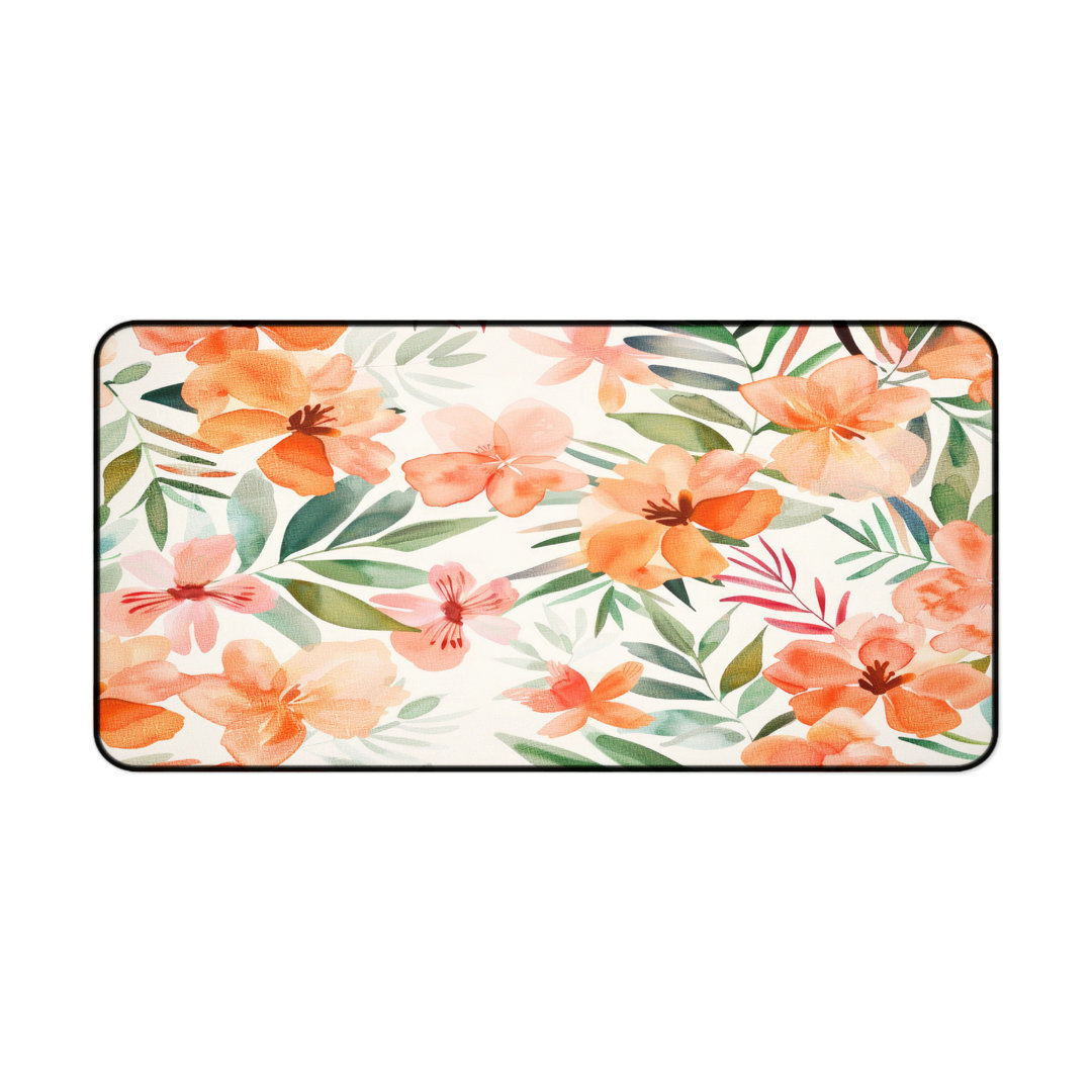 Watercolor Orange Floral Desk Mat