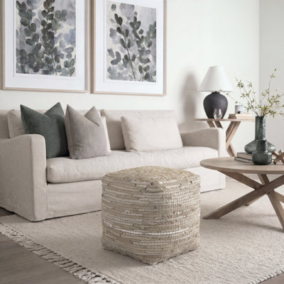 Pouf 0H en cuir et jute
