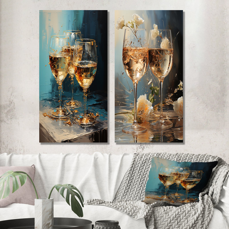 Verre à vin doré Chardonnay - ensemble de 2 impressions sur verre, Toile tendue, H 40 po x l 41 po