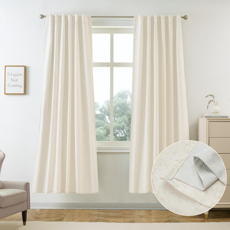 Rideaux occultants 100% naturels Goffredo pour chambre à coucher Double couche Drape Farmhouse, Lin clair, L 52 po x L 72 po