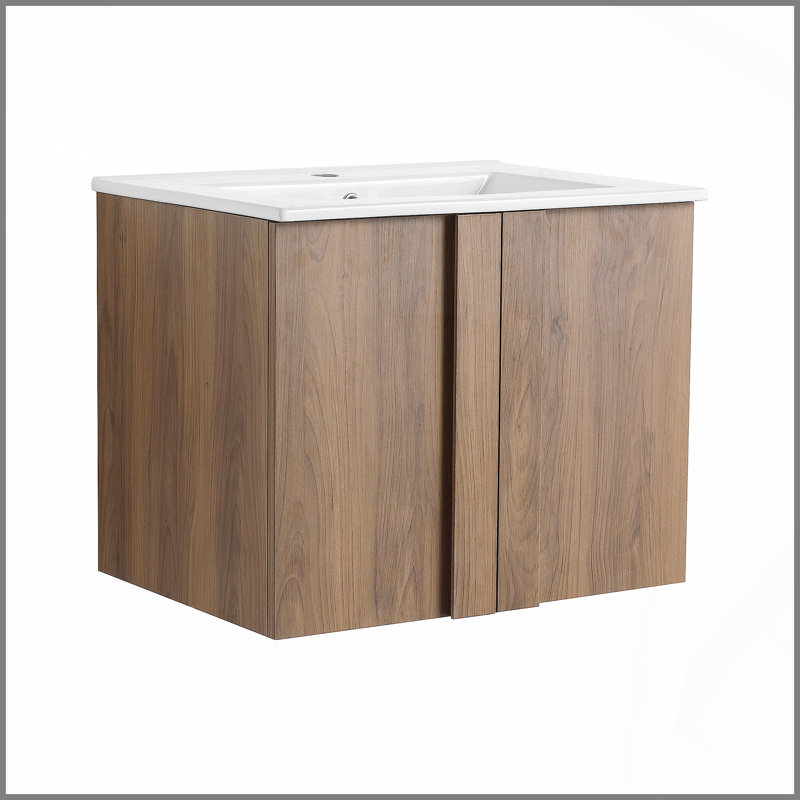 Ensemble de meuble-lavabo flottant 24 po avec lavabo, meuble-lavabo mural en ébène brun, portes à fermeture douce, ensemble de meuble-lavabo moderne peu encombrant