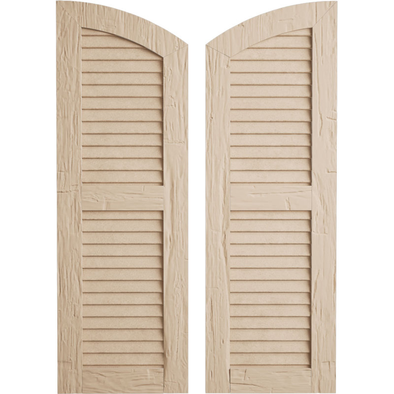 Timberthane Two Equal Louvre w/Elliptical Top Shutters, 18", 82", Hand Hewn Texture/Primed Tan