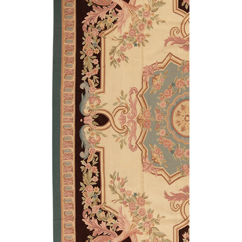 Tapis unique brun / bleu / vert / rose noué à la main de haute qualité