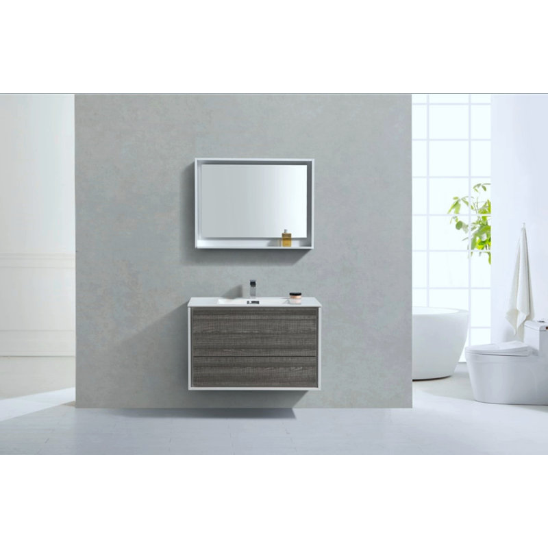Trieu 35.5'' Single Bathroom Vanity with Acrylic Top, Gloss White/Gray