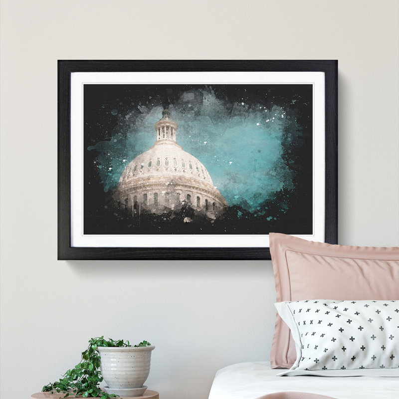 Capitol Hill White House - Single Picture Frame Print on MDF, 24cm H x 33cm W x 2cm D, Black Framed