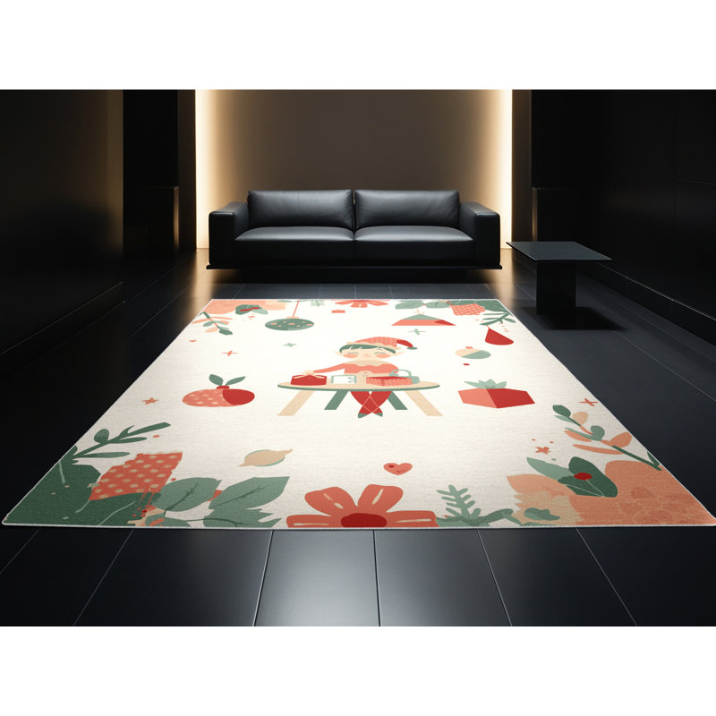 Soft Plush Estrada Christmas Modern & Contemporary Abstract Area Rug in Beige – White Binding, 2x3