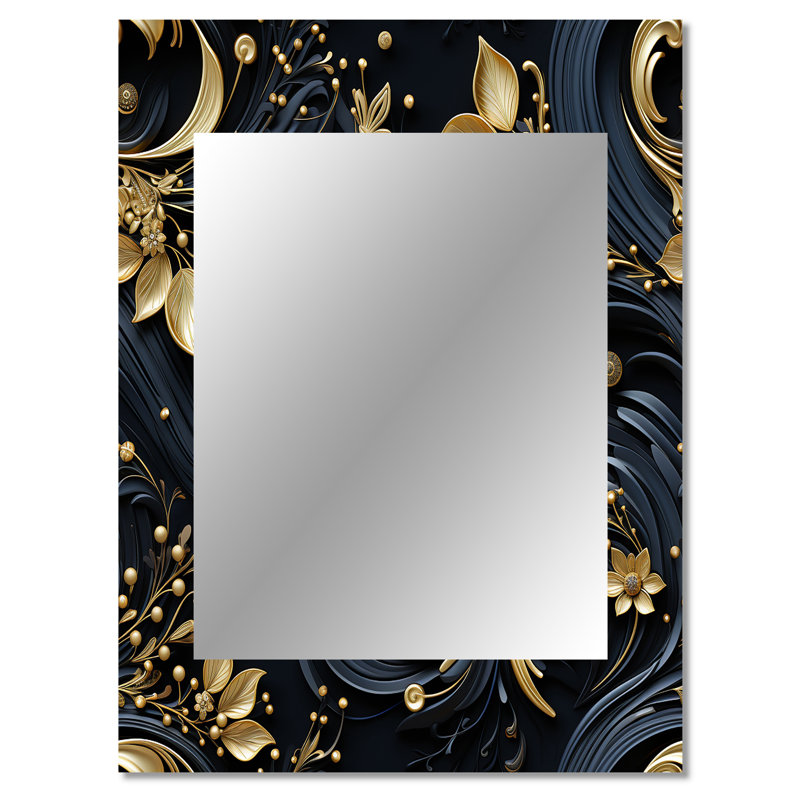Kenshin Paisley Filigree Gold and Black - Paisley Mirror, 40 po x 30 po