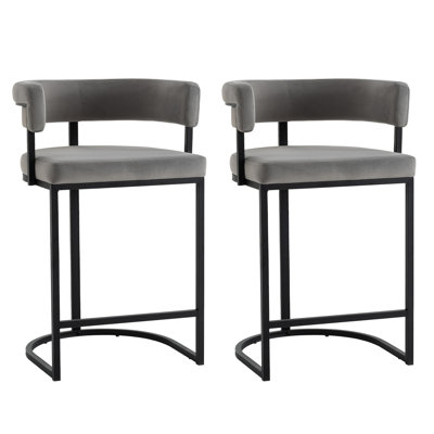 Tabourets de bar modernes en velours avec dossier tonneau, siège rembourré et repose-pieds en métal - hauteur de siège de 25,6 po, idéal pour les comptoirs, les bars à domicile et les îlots de cuisine