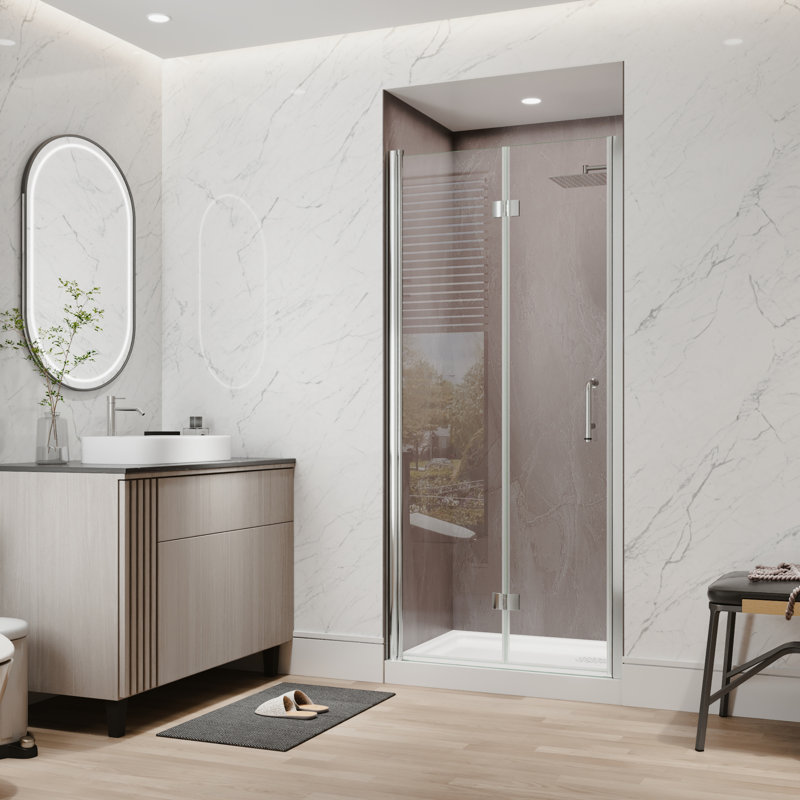 34"-36"W X 72"H Semi-Frameless 180° Rotatable Pivot Shower Door Bifold Frameless Shower Door With 1/4 Inches Tempered Glass
