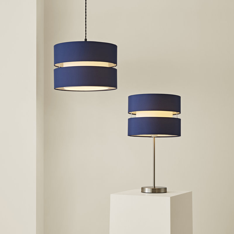 Blended Fabric Drum Pendant Shade, Navy, 19cm H x 26cm W x 26cm D