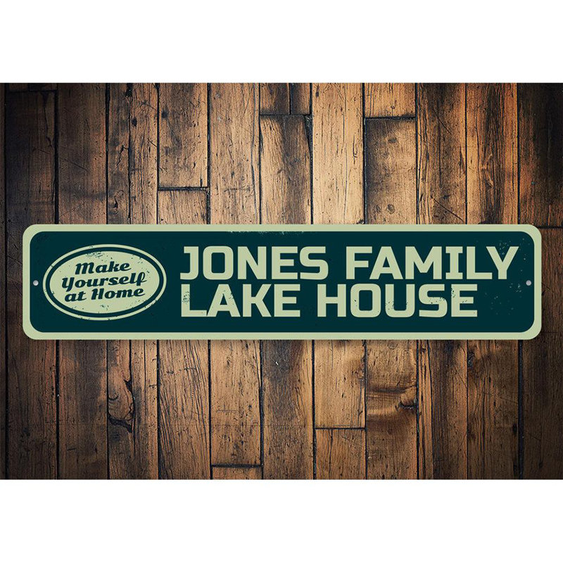 Plaque métallique «Make Yourself At Home Lake», H 6 po x l 24 po x P 0,06 po