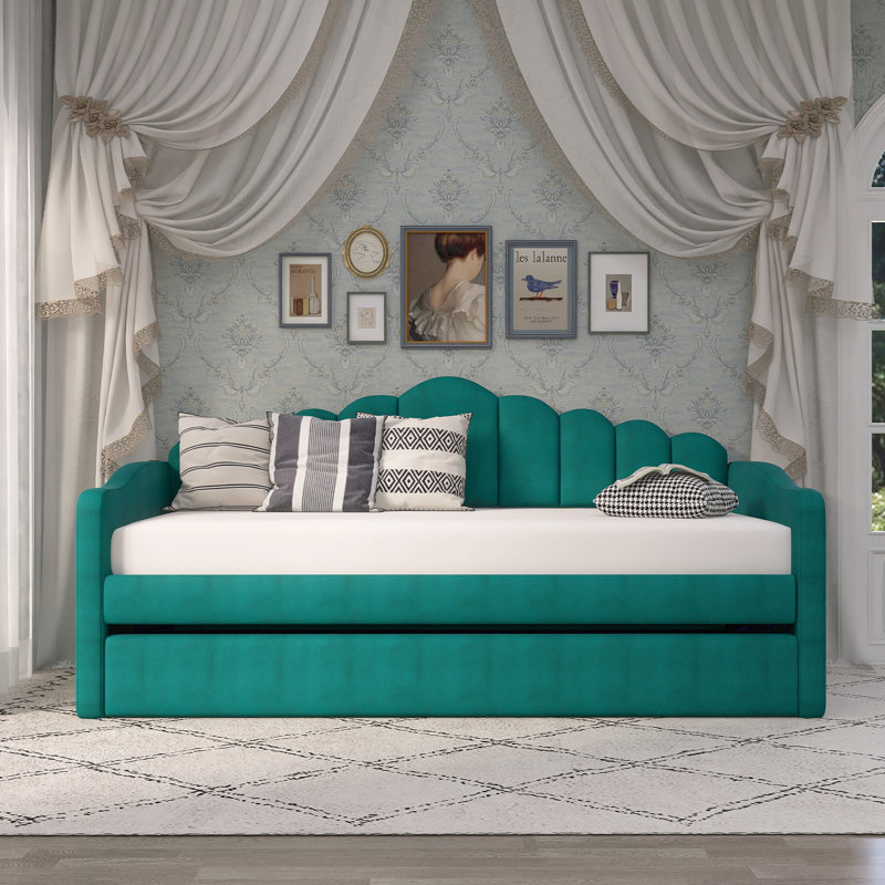 Twin Size Upholstered Daybed With Trundle, Green