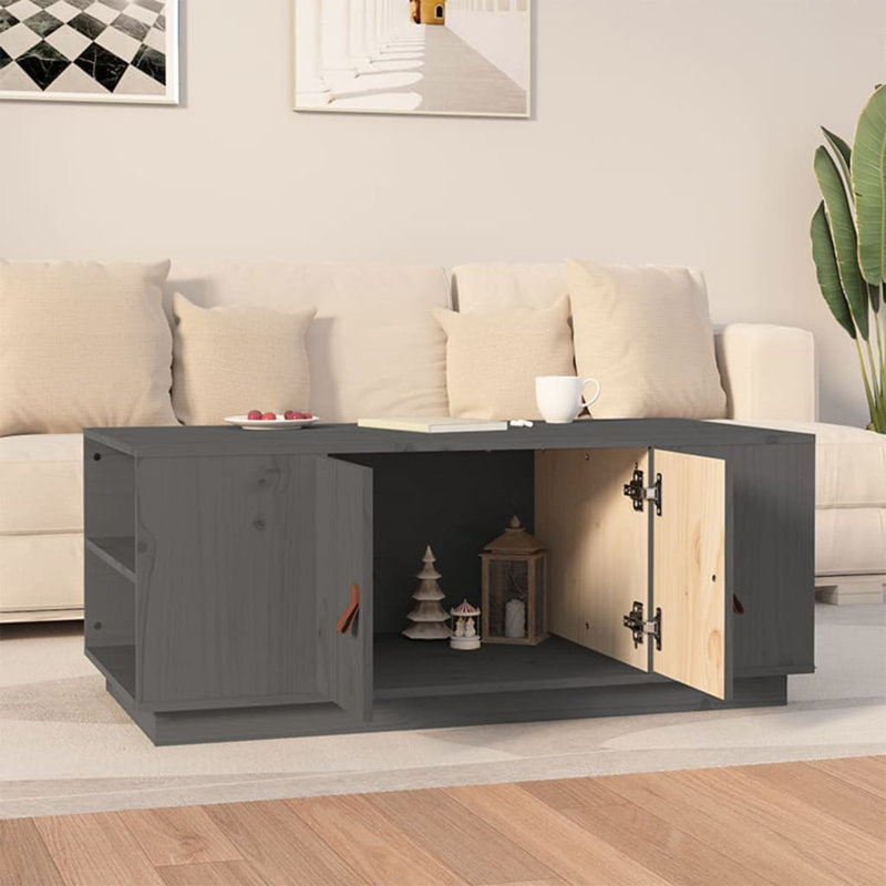 Kyea Solid Wood Block Coffee Table with Storage, Grey