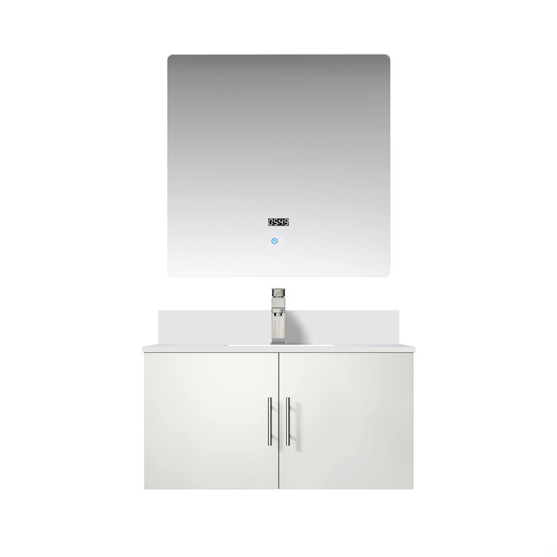 Meuble-lavabo de salle de bain 36 po X P 22 po , Comptoir en quartz blanc, ensemble de robinets et Miroir à DEL, Blanc