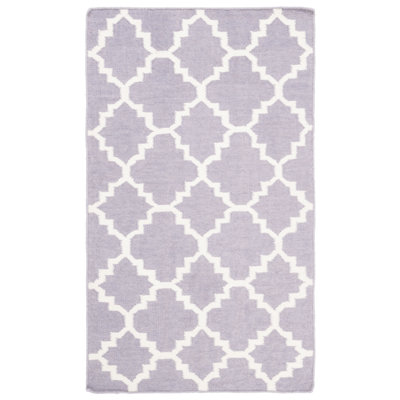 Milltown Hand Woven Flat Weave Wool/Cotton Geometric Rug in Ivory/Purple