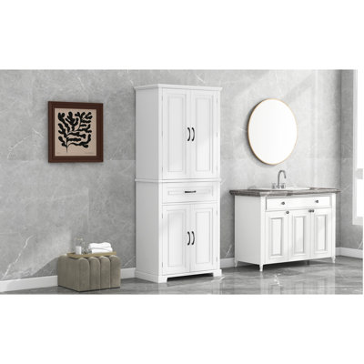 Armoire de rangement polyvalente avec portes, tiroir et tablette réglable pour les espaces fonctionnels et organisés.