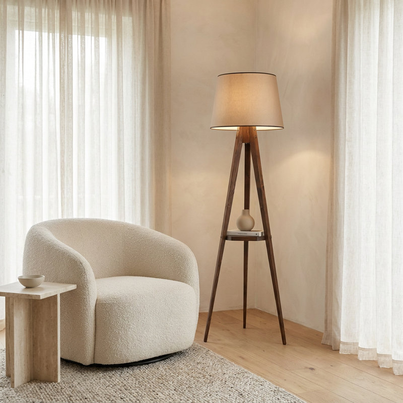Artisan Walnut Drum Shade Floor Lamp