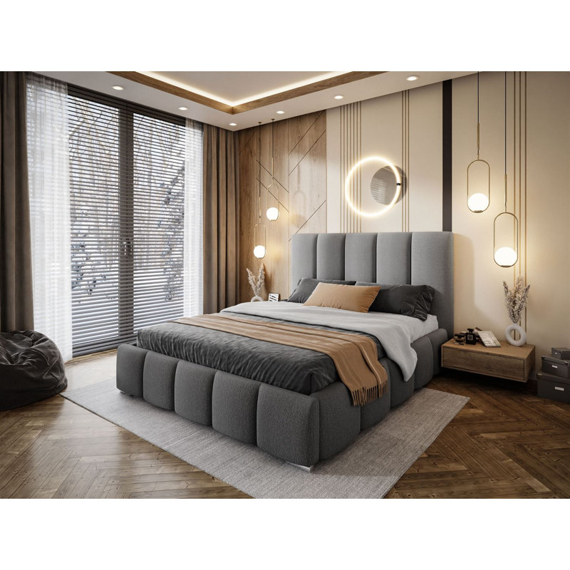 Avnoor SLOANE Upholstered Bed with Storage Box, 120 x 200cm, Dark Grey