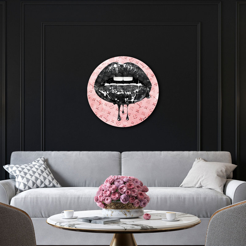 Noir and Blush Lips Fashion and Glam Round Acrylic Art by Oliver Gal, 12" H x 12" W