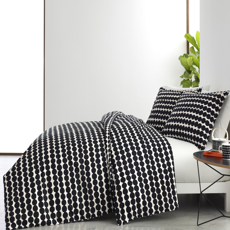 Marimekko Rasymatto Black Cotton Duvet Cover Set, King Duvet Cover + 2 Shams