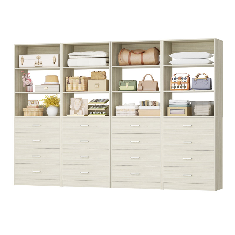 Closet System With Wood Drawers, Washed Oak