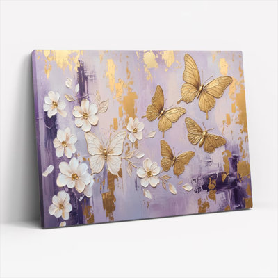 Art mural sur toile Gallery Wrap pour le salon, la chambre à coucher, le bureau ou le vestibule - Décoration murale décorative avec papillons floraux