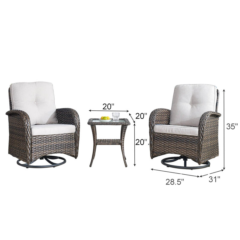 Aristil 2 - Person Outdoor Wicker Swivel Rocker Chair Seating Group with Cushions, Beige, Brown