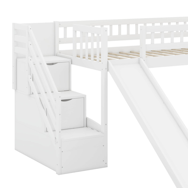 Lit mezzanine simple avec glissière Stairway, Blanc