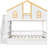 Full Size Wooden House Roof Bunk Bed with Window Door and Roof,Storage Staircase and Trundle,White-1015987019