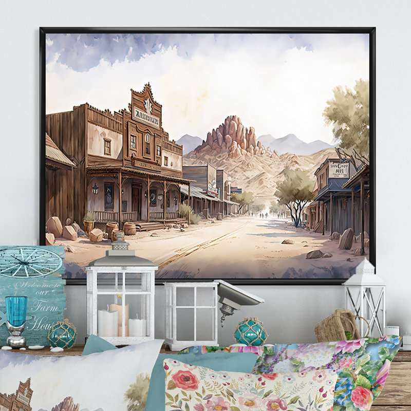 «Large Wild West Arizona Town I», impression sur toile, H 30 po x l 40 po x P 1,5 po, Toile avec cadre flottant noir